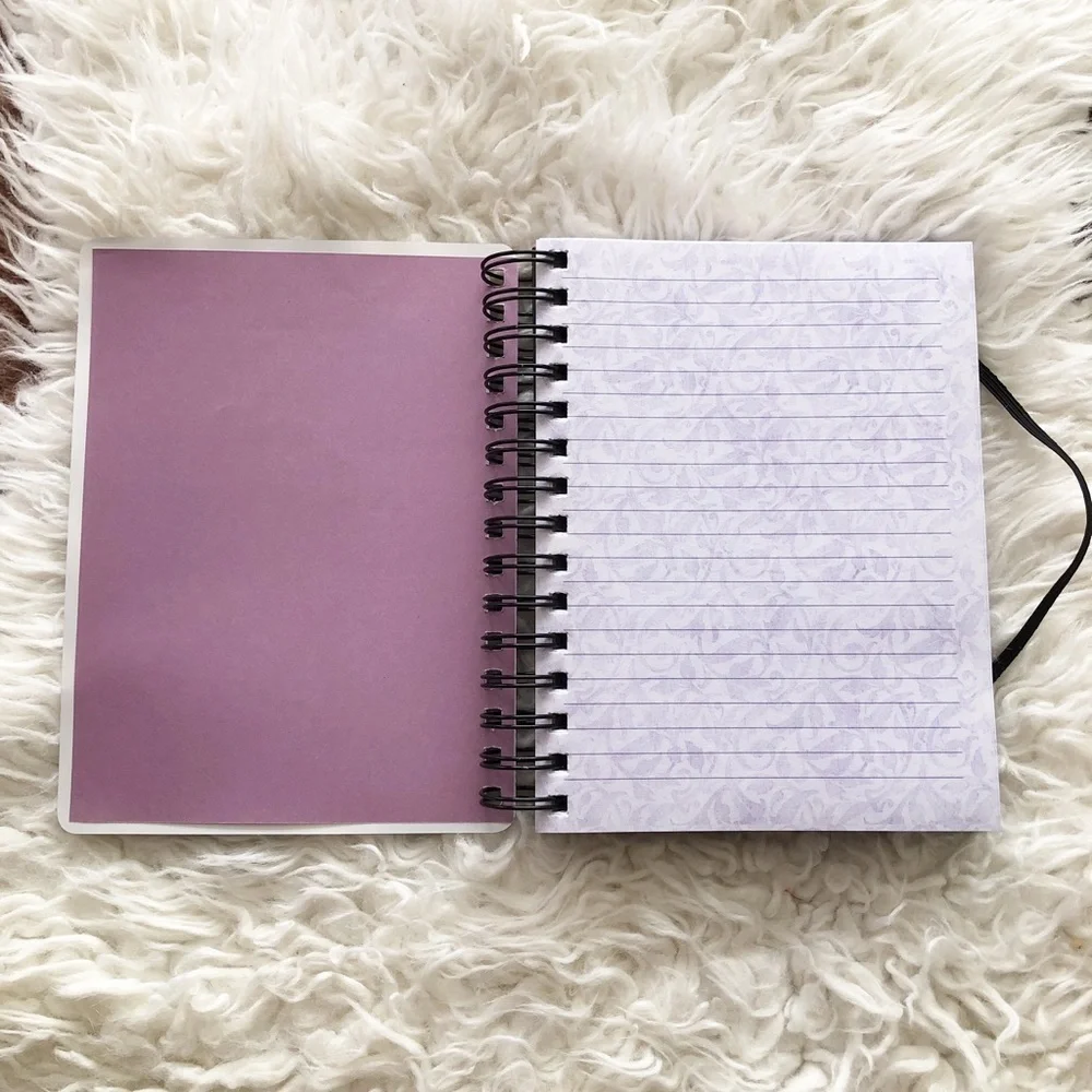 New Black & Pink Lotus Thick Purple Paper Journal 8x6